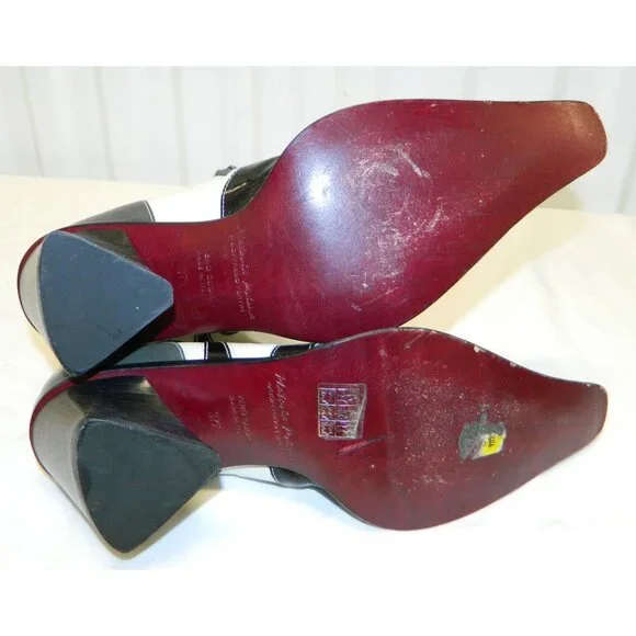 Vtg Goffredo Fantini Boots Sz 7 Black White Leather Ankle Boots Floral Appliqué - Picture 6 of 16